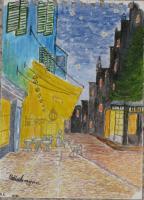 Interpretation - Miniture  Impresion Of Van Gough Street Cafe By Night - Water Colour